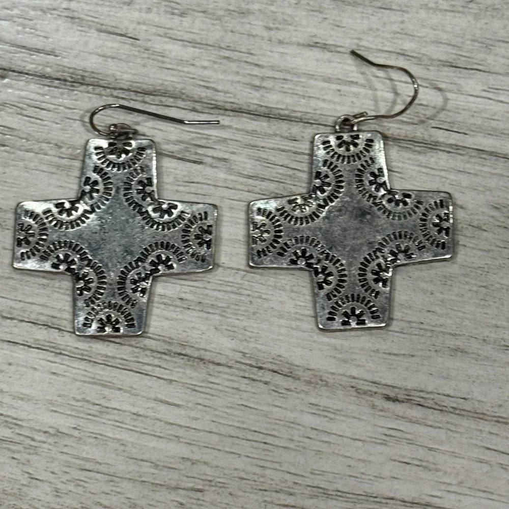 Vintage cross earrings Navajo ,pressed design w/a crystal on back of 1 earring